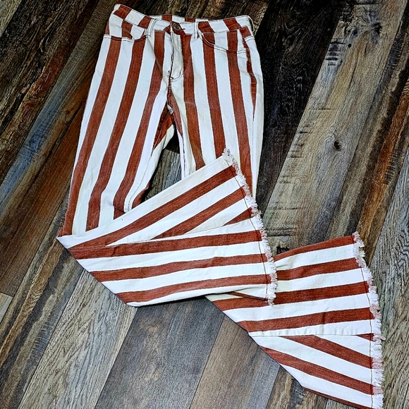 Saints & Hearts flare leg jeans, size medium, brown/copper & white stripes - Picture 1 of 5